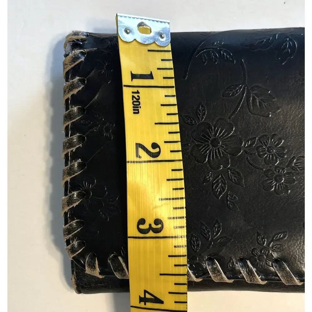 Claire's Black Floral Embossed Whipstitched Wallet Vegan Leather Trifold